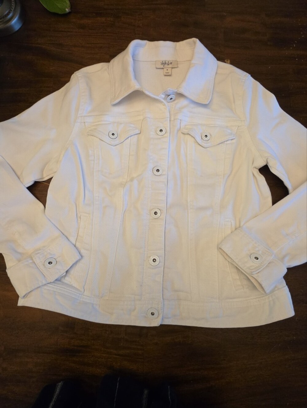 Style & Co. Classic White Denim Trucker Jacket - Women's Size Medium